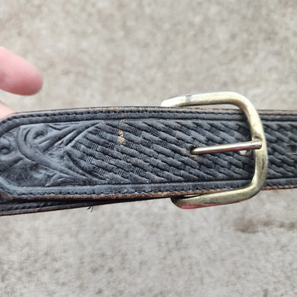 Justin Black Leather Western Basketweave Belt Braided Concho 75603 Size 30